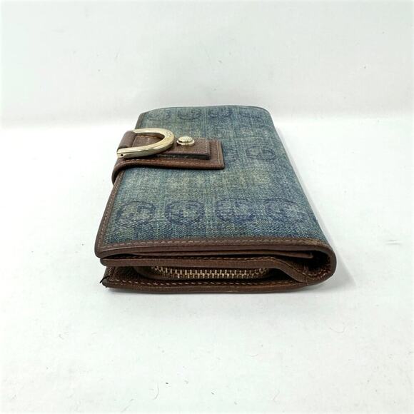 Vintage Gucci Denim GG Monogram D-Ring Wallet Blue Brown Leather Trim - Picture 5 of 10